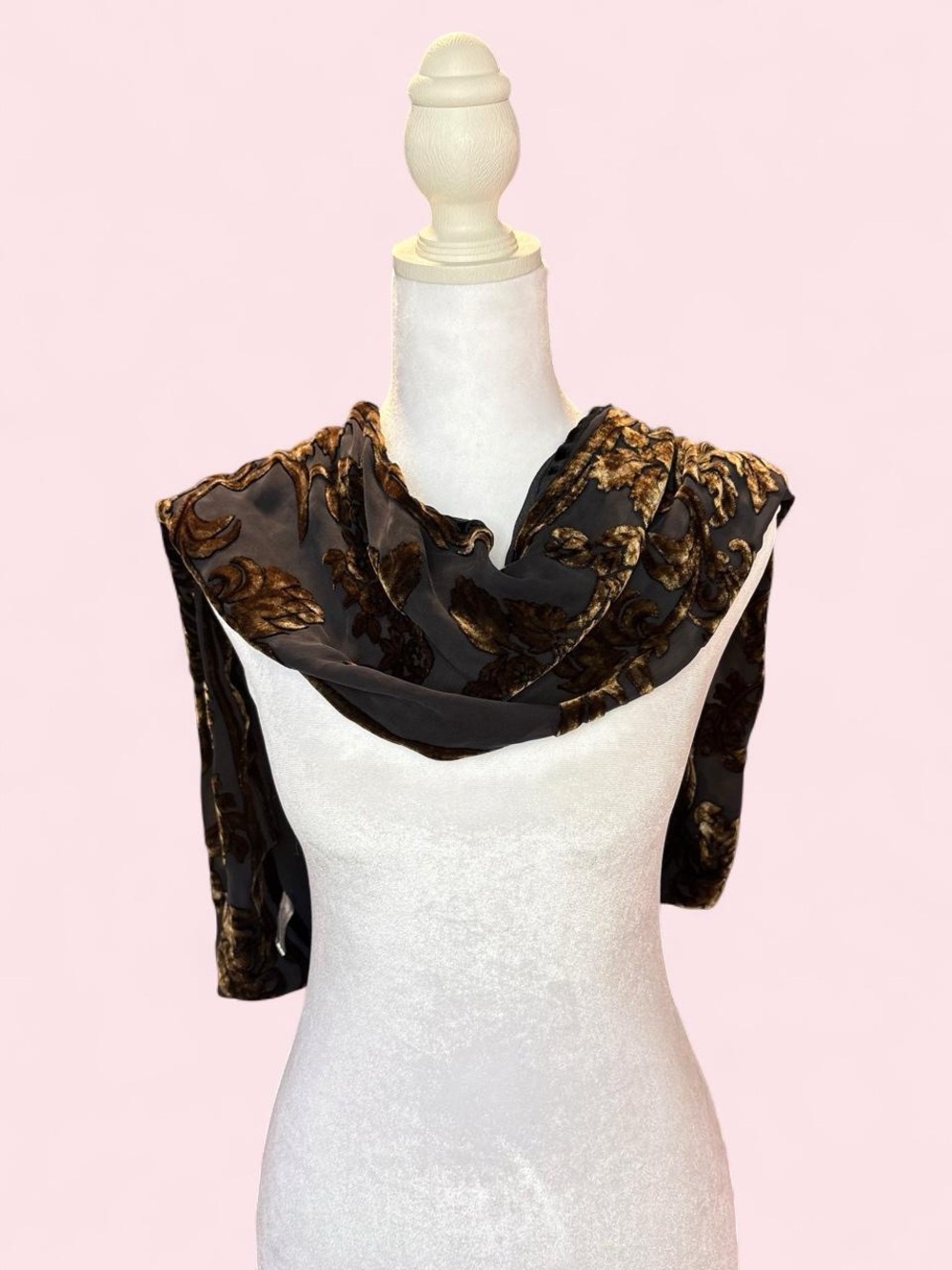 One-Shoulder Black and Gold Floral Shawl Scarf - Picture 5 of 6